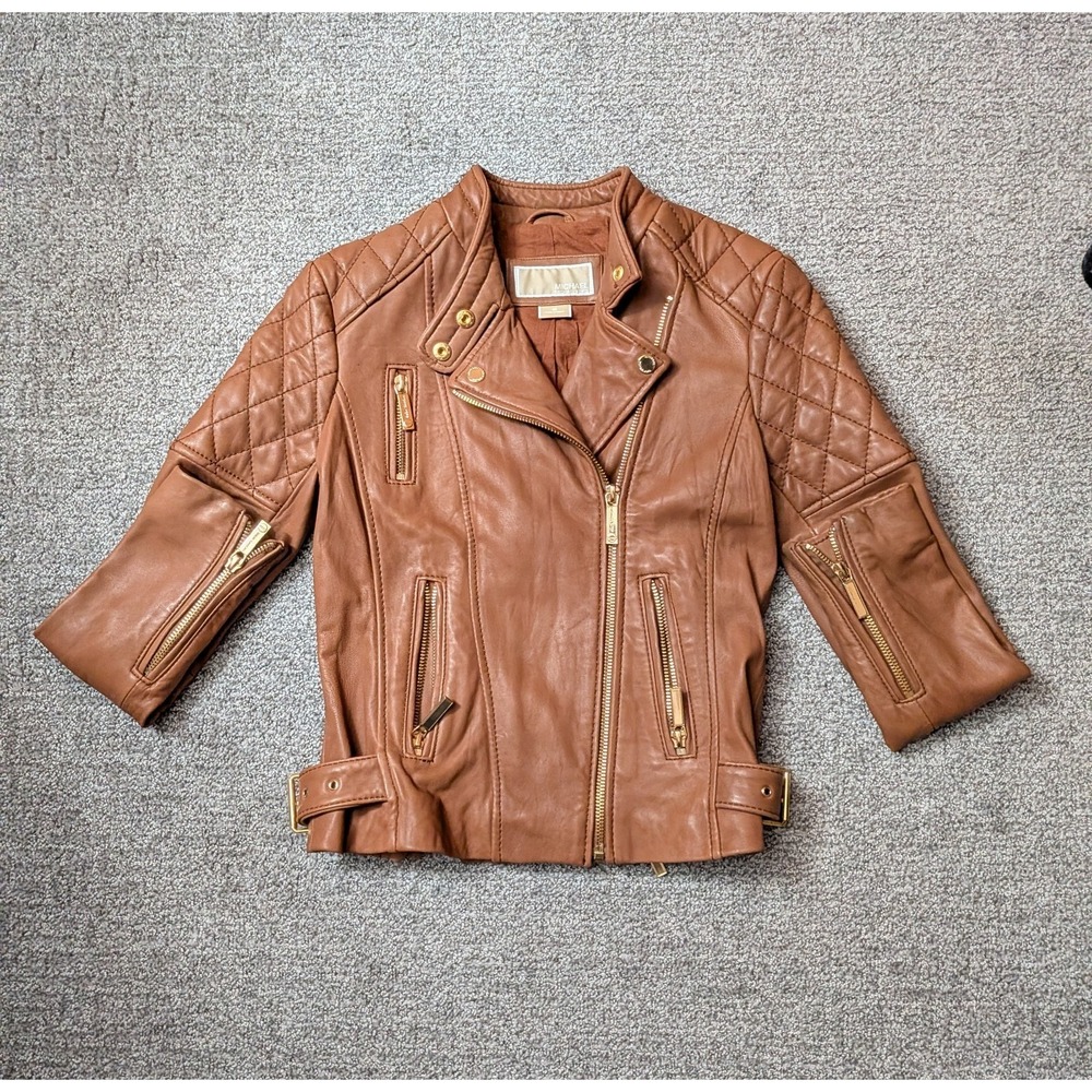 Michael Kors Genuine Leather Biker Moto Jacket Quilted Bikercore Punk ASO TV XS